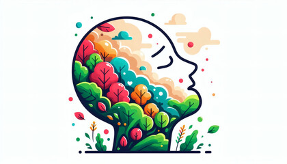 Mental Health and Mindfulness Concept with a Calm Forest Inside a Head

