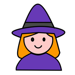 Witch Character Icon with Hat and Cloak for Halloween Design