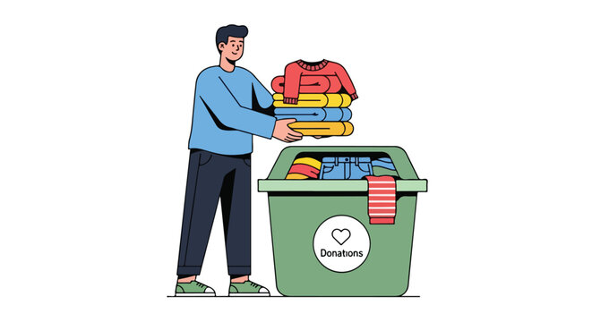 Kindhearted individual contributes apparel to a designated textile donation bin, promoting a spirit of altruism and community support through