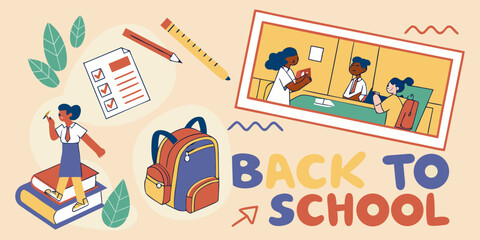 This image appears to be a back-to-school themed collage, likely used as a decorative or promotional graphic. It features