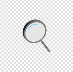 This PNG icon displays a gray and blue magnifying glass, representing search, find, and discovery, ideal for medical records, pharmacy systems, and healthcare apps.