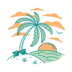 Minimalist Summer Logo Showing a Green Palm Tree