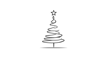 Minimalist Christmas tree line drawing with red outline and star, flat vector illustration on beige background, ideal for holiday card or banner template.