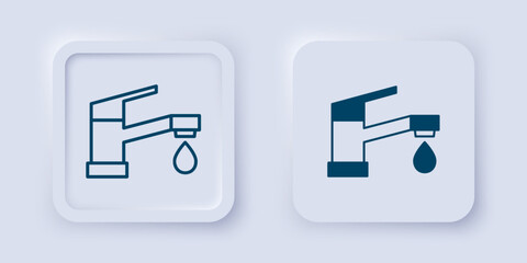 Obraz premium Filled and outline Water tap icon isolated on grey background. Square button. Vector