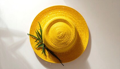 Yellow straw hat with leaves