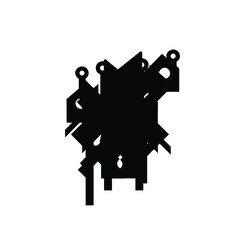 Abstract Black Shape with Geometric Elements on White Background Design