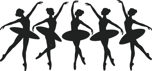 Ballet dancer silhouettes, ballerina poses, classical dance art, ballet performance, tutu dress, elegant movement, ballerina vector, dance illustration, stage art