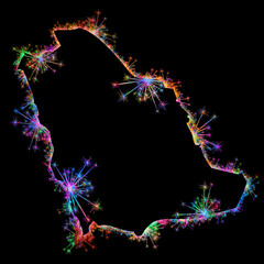 Naklejka premium Kolorowe zimne ognie i fajerwerki układające się w kształt granic Państwa Arabia Saudyjska.