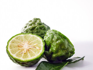 Fresh bergamot fruit on white background, close-up