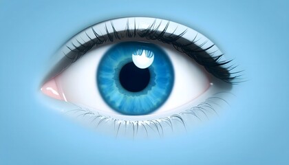 Fototapeta premium A close-up digital illustration of a stylized, cartoonish blue eye with a detailed iris, eyelashes, and a bright reflection.