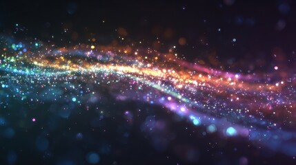 Obraz premium Sparkling rainbow-colored light particles spreading with abstract glowing lens flare effects