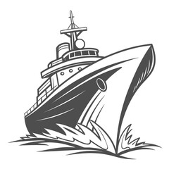 Stylized illustration of a modern yacht or ship moving through choppy water creating a dynamic splash effect