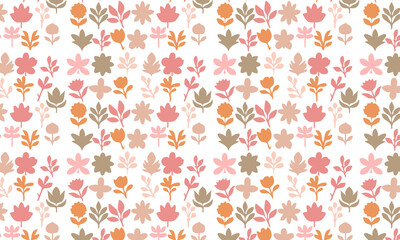 Seamless pattern of delicate folk art inspired floral motifs in warm pastel colors