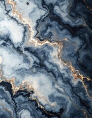 Fototapeta premium A striking image showcases intricate marble patterns, blending deep blues and whites with accents of gleaming gold.