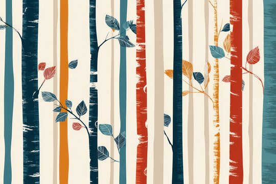 Birch trees, colorful, patterned, textured