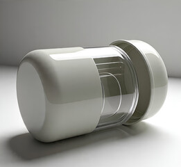 Modern white capsule shaped container isolated on white background