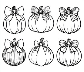 Cute pumpkins with bows cut file set of six simple vector outlines for crafting