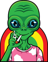 Alien Smoking and wear the colorful t-shirt
