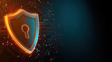Digital Shield Icon Representing Cybersecurity Protection with Colorful Circuit Elements in Background