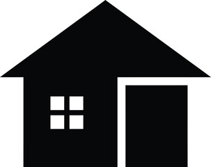 Simple black silhouette of a house with window and door ideal for property icons isolated on transparent background