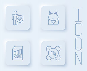 Set line Healthy lifestyle, Obesity, Diet plan and Magnesium. White square button. Vector