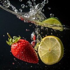 strawberry in water splash