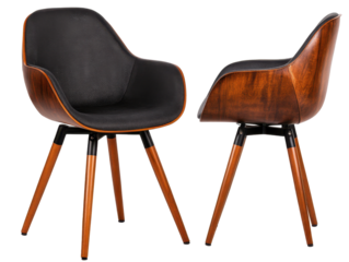 Stylish Modern Chair with Wooden Legs and Sleek Black Upholstery, Perfect for Contemporary Living Spaces and Interior Design Aesthetics on transparent background