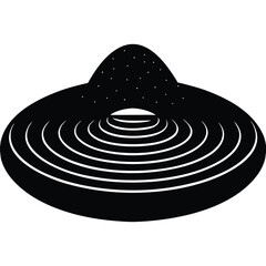 Stylized black hole illustration with cosmic dust and gravitational waves