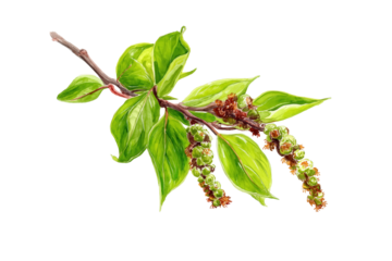 Flowering Poplar Tree Branch Hand Drawn Watercolor Isolated Food Illustration