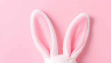 Cute White Rabbit Ears on Soft Pink Background for Easter Decor