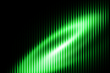 Gradient with a glass effect green light streaks diagonally across a black background with vertical lines motion