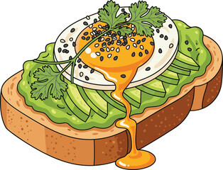 Vector illustration of avocado toast with runny egg