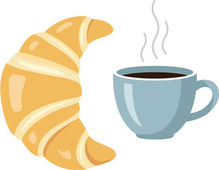 Obraz premium Steaming coffee cup and fresh croissant illustration