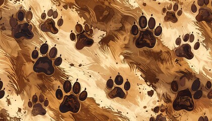 Mud-brown paw prints on textured background