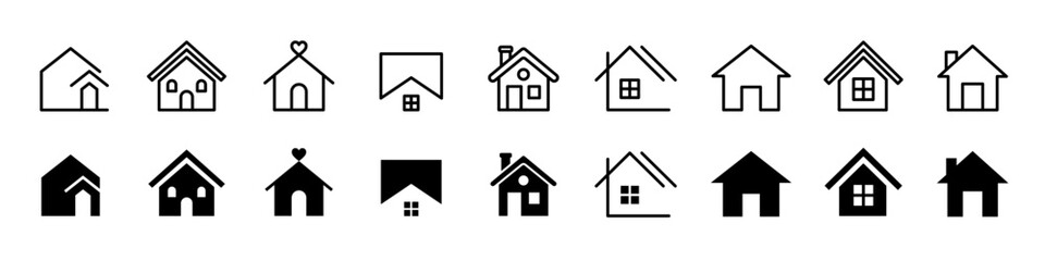 House icon set. Home symbol for real estate objects, logo, app, website, housing outline and silhouette sign. Transparent png and vector illustration.	