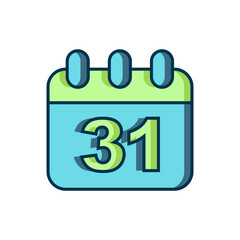 Filled outline Calendar with Halloween date 31 october icon isolated on white background. Happy Halloween party. Flat filled outline style with shadow. Vector