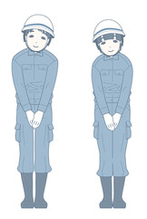 軽くお辞儀をしながら微笑む作業員