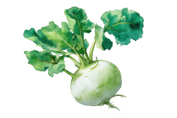 Green Kohlrabi Vegetable Hand Drawn Watercolor Isolated Food Illustration