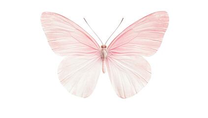 A delicate pink butterfly gracefully spreads its wings against a clean white background. symbolizing beauty and transformation. ideal for nature-themed projects and artistic expressions