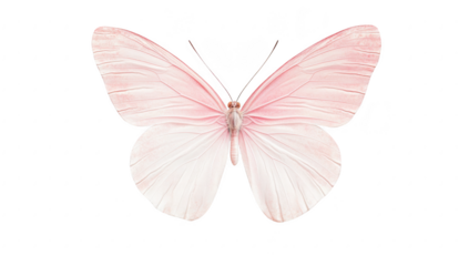 A delicate pink butterfly gracefully spreads its wings against a clean white background. symbolizing beauty and transformation. ideal for nature-themed projects and artistic expressions