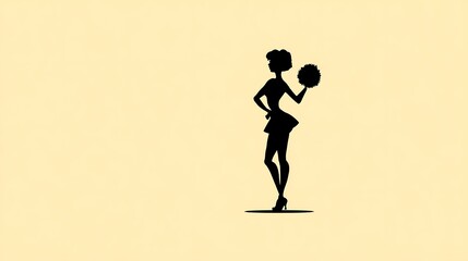 Silhouette of Cheerful Woman Holding Pom Pom on Light Background