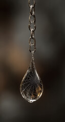 Close up of a melting icicle with a chain of ice droplets forming below