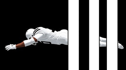 Football Player Lying on Field in White Uniform and Helmet with Black Background
