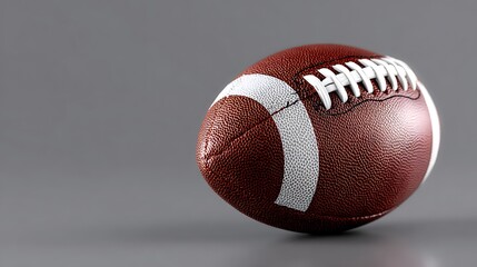 American Football with White Laces and Brown Leather Surface on Gray Background