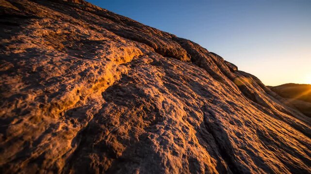 Abstract timelapse of long shadows slowly stretching and shifting across a textured rock formation at sunrise conceptual, formation, moody