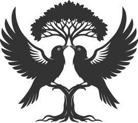 Two birds on a tree Vector logo silhouette