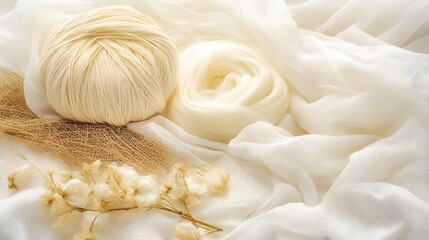 Cream Yarn, Soft Fabric, Dried Flowers: Elegant Minimalist Texture