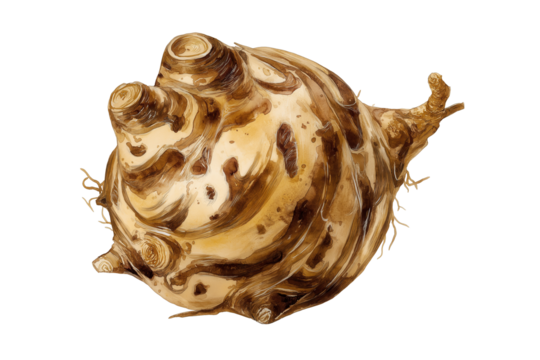 Single Celeriac Root Bulb Hand Drawn Watercolor Isolated Food Illustration