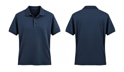 Navy Blue Polo Shirt Front and Back View Isolated on Transparent Background