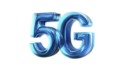 3D metallic blue "5G" symbol on a white background, representing the fifth generation of mobile network technology.